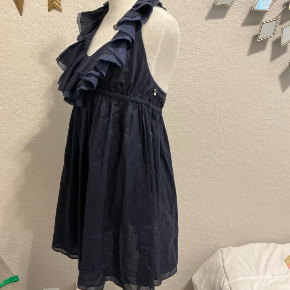 Susana Monaco Ruffled Navy Blue Halter Dress Size 8